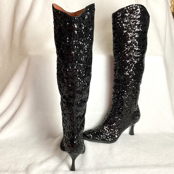 BLACK OASIS SOCIETY JEWEL KNEE HIGH SEQUIN BOOTS - Picture 3 of 15